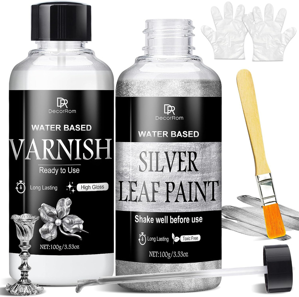 Liquid Silver Leaf Paint Kit – 3.53Oz Ultra Shiny Quick Dry Metallic Gilding Pai