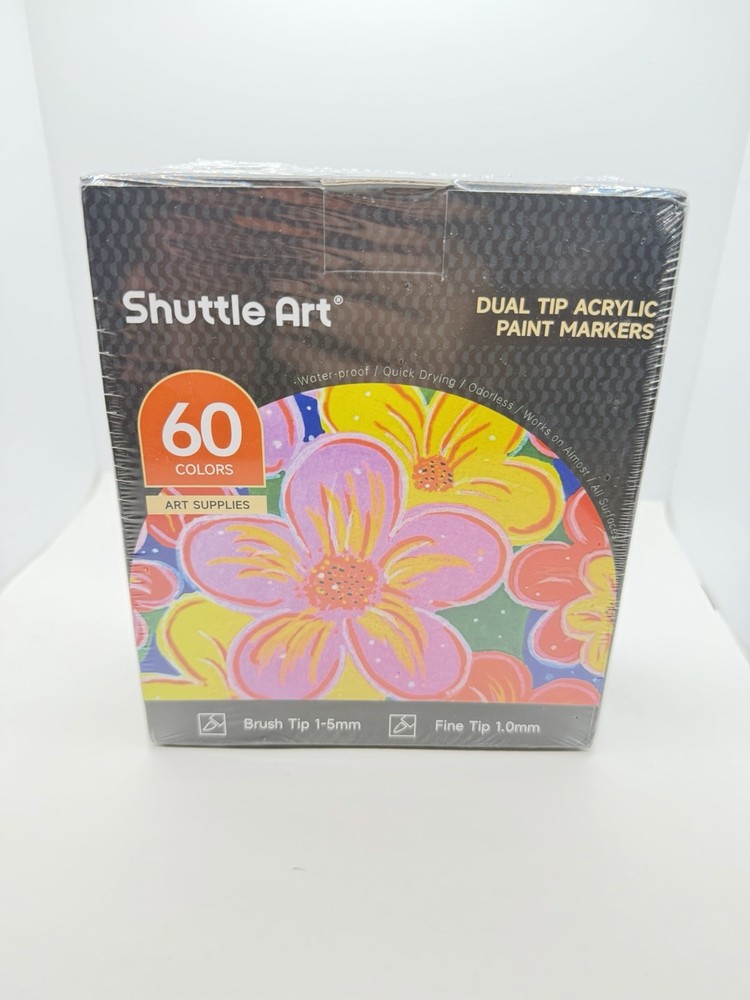 Shuttle Art DUAL TIP Acrylic Paint Markers Pack 60 1-5mm/1.0mm Brush Fine SEALED