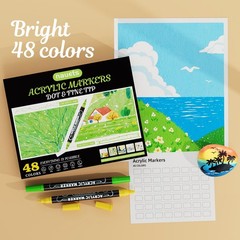 48 Colors Dual Tip Acrylic Paint Markers, Premium Dot & Fine Tip Coloring Pai…