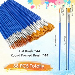 Small Paint Brushes Bulk, 88 pcs 17 cm/6.7 in and 16.6 cm/6.5 in, As Shown