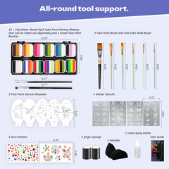 Pintada 120G Large Capacity Face Painting Kit for Party – 12 X 10G Non Toxic Wat