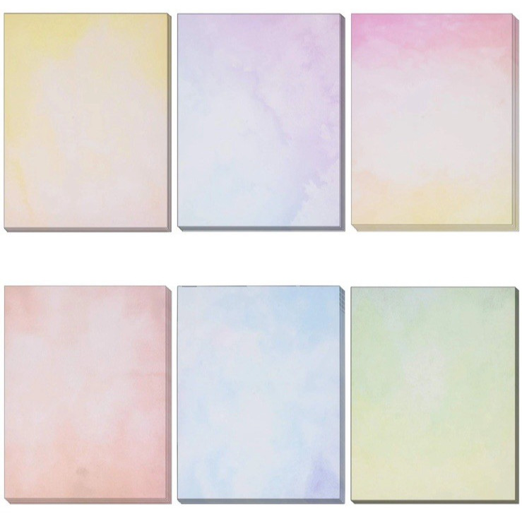 Gift Boutique 120 Pack Water Color Stationery Paper Set 6 Watercolor Designs