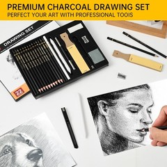22 PCS Sketch Drawing Art Pencil Kit Graphite Black White Charcoal 10B To 6H