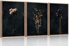 Ausril Moody Dark Orange Floral Framed Canvas Wall Art Set, Minimalist Wildfl…
