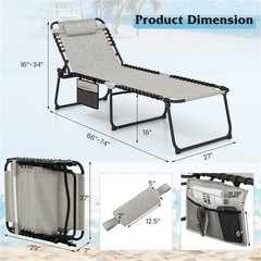 Oversized 27″W Chaise Lounge – 4-Position Adjustable, Folding Tanning Chair,Grey