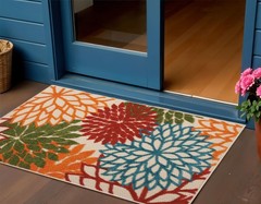 3′ X 4′ Green Orange And Red Floral Indoor Outdoor Area Rug