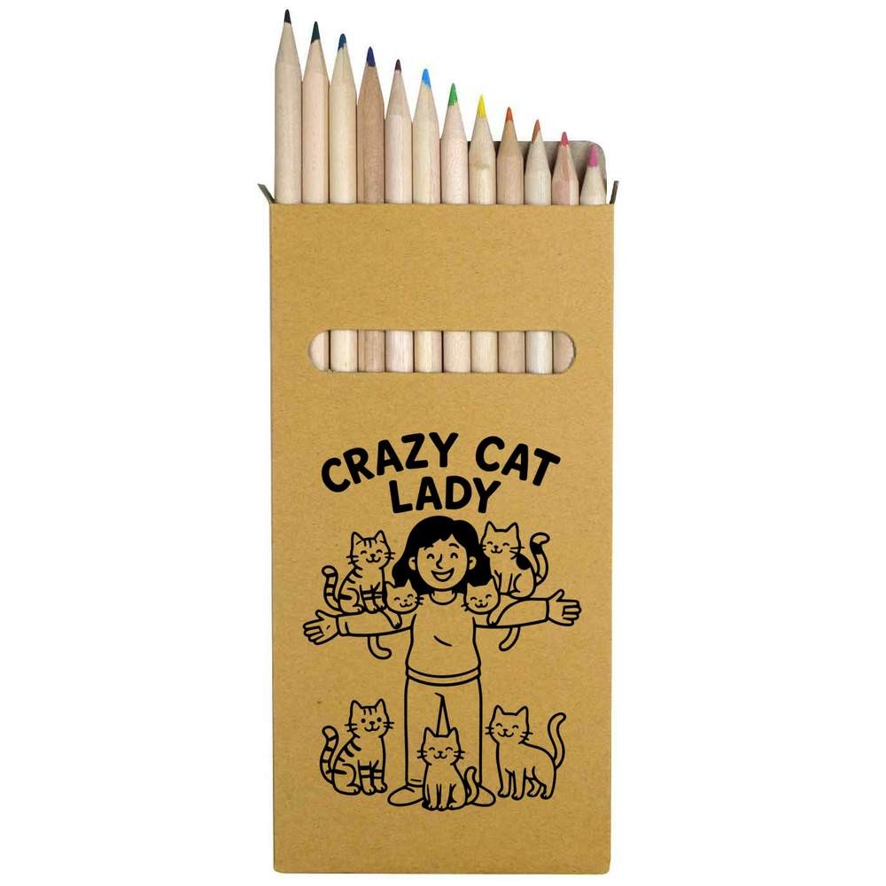 12 x ‘Crazy Cat Lady Feline Friends’ Long Colour Pencils (PE00079185)