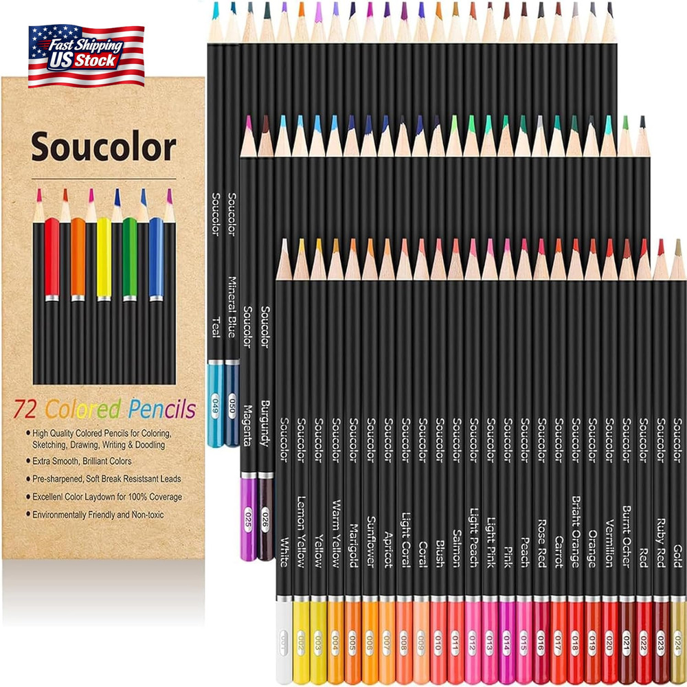 Soucolor 72-Color Colored Pencils for Adult Coloring Books, Soft Core, Back to S