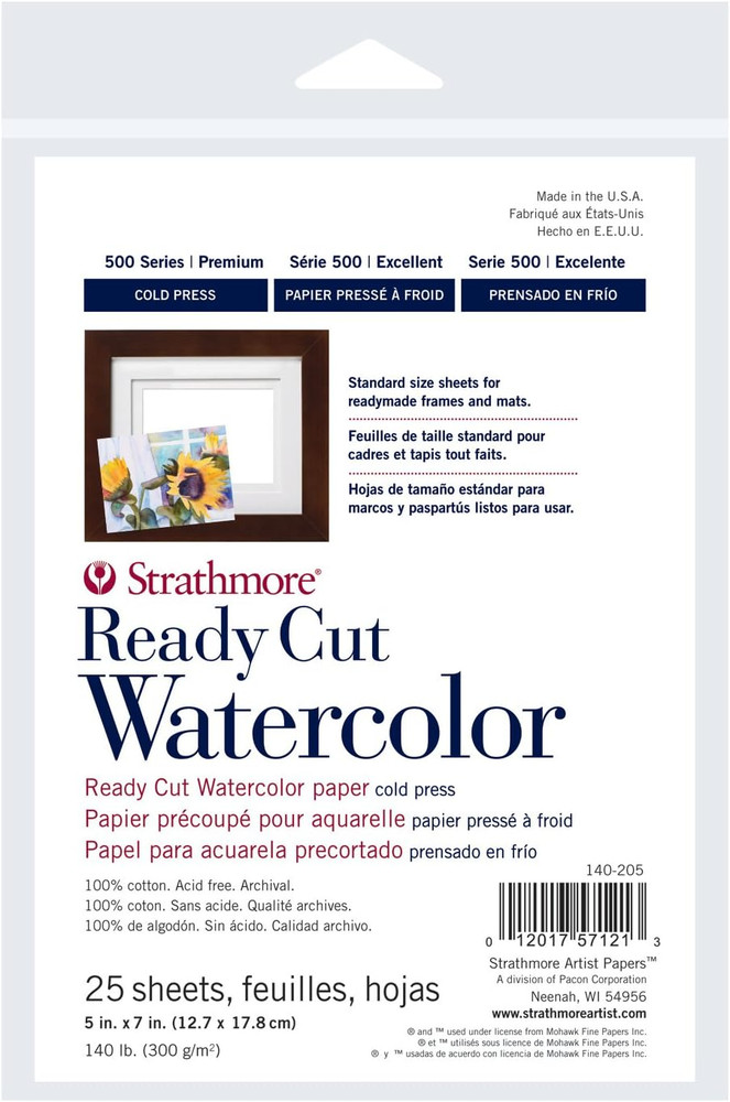 500 Series Ready Cut Watercolor Sheets, 140 Lb. Cold Press, 5 X 7 Inches, White,