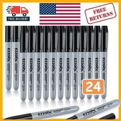 Versatile 24-Pack Black Fine Tip Permanent Markers – Ideal for School and Office