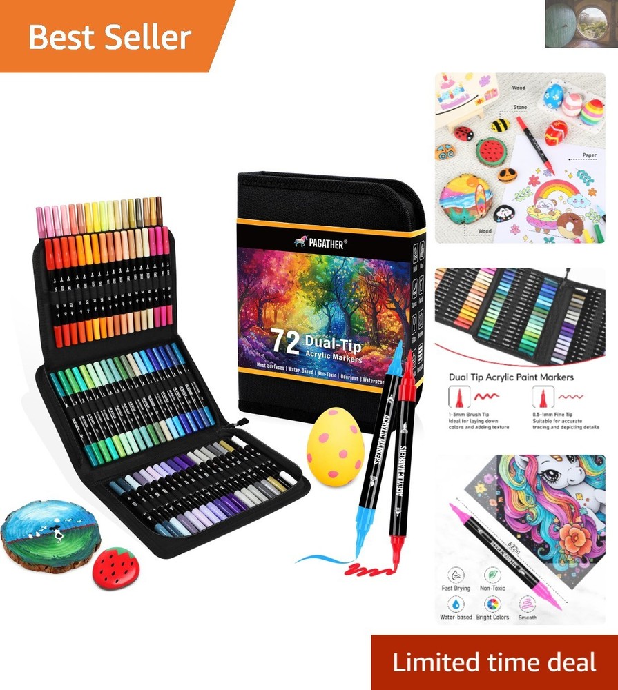 Quick-Drying 72 Multi-Surface Acrylic Markers – Gift for Creative Youth