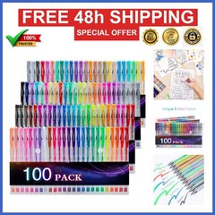 TANMIT 100 Coloring Gel Pens Set – Multicolor, Glitter, Neon & Metallic