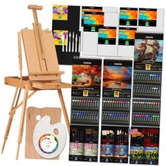 Professional All-in-One Art Painting Kit with Beech Wood French Easel, 96