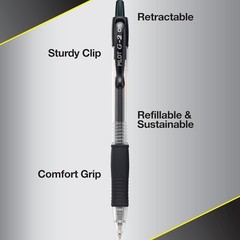 Gel Pen Refillable Retractable Extra Fine Point Black Ink 12 Pack