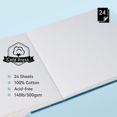Arrtx Watercolor Journal, 140 LB, 300 GSM, 100% Cotton Paper Hot Press 24 Sheets