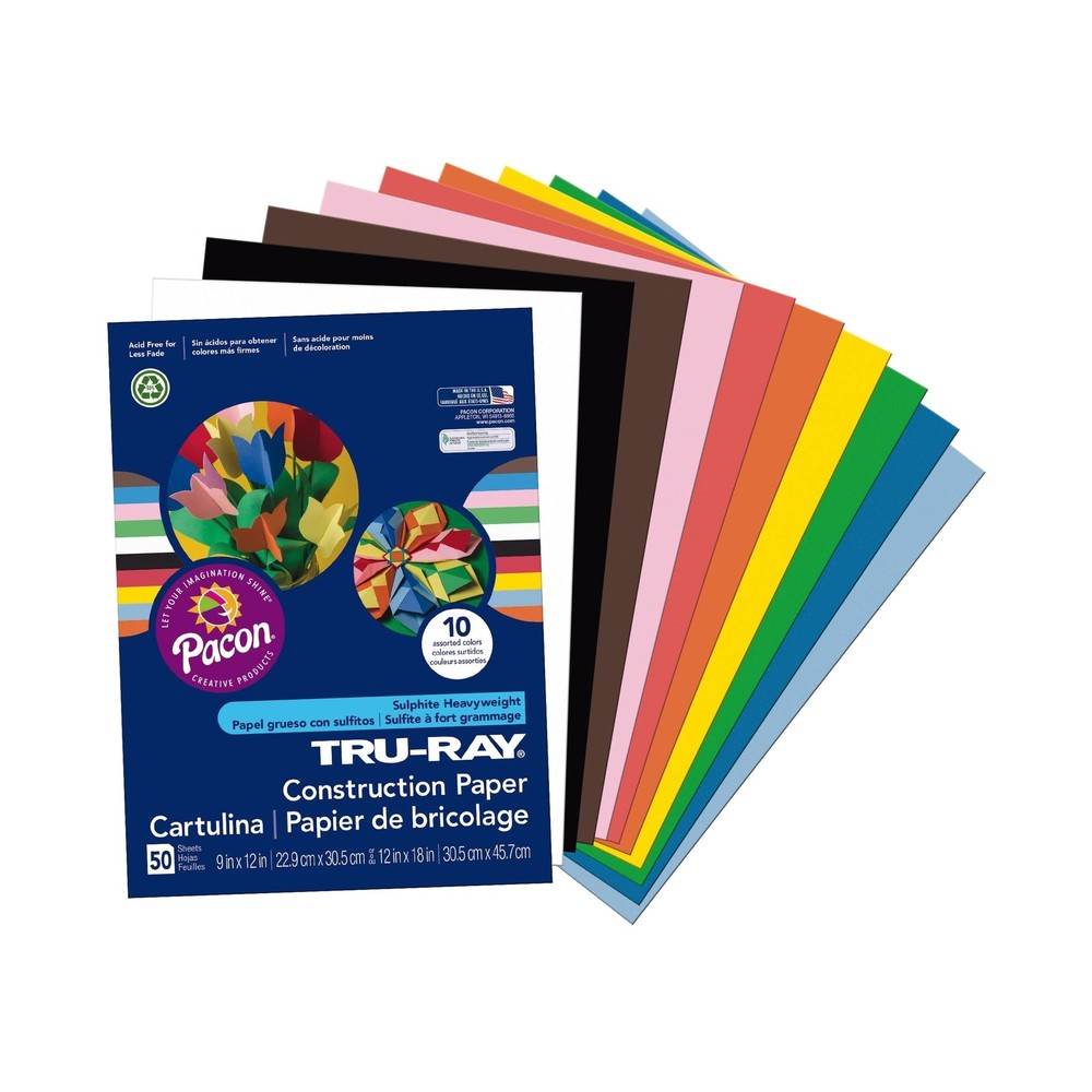 Tru-Ray Construction Paper P103031, 10 Classic Colors, 9″ x 12″, 50 Sheets