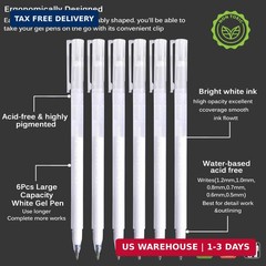 White Gel Pens, 6 Size Opaque White Ink Pens for Black Paper, Sketching, Drawing