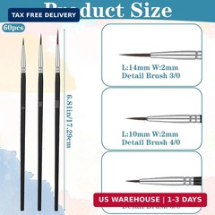 60 PCS Fine Tip Miniature Paint Brushes Set with 3 Size #000#00#0, Tiny Detail P