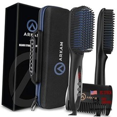 Beard Straightener for Men -Premium Heated Beard Brush Kit Deluxe w/ Case