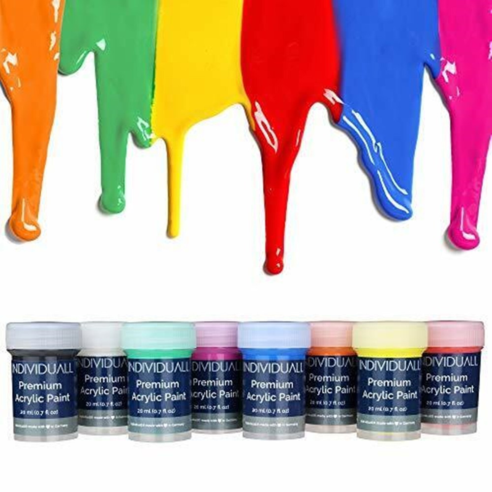 INDIVIDUALL Acrylic Paint Set 8 Vivid Colors, High Pigmentation Made in Germany