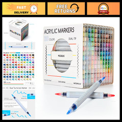 120 Colors Dual Tip Acrylic Paint Markers – Brush & Round Tips for Art, Quick Dr