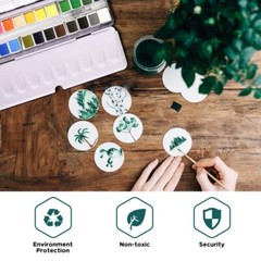 Watercolor Paint Set 24 Colors Premium Solid Half Pans Tin Box Water Brush