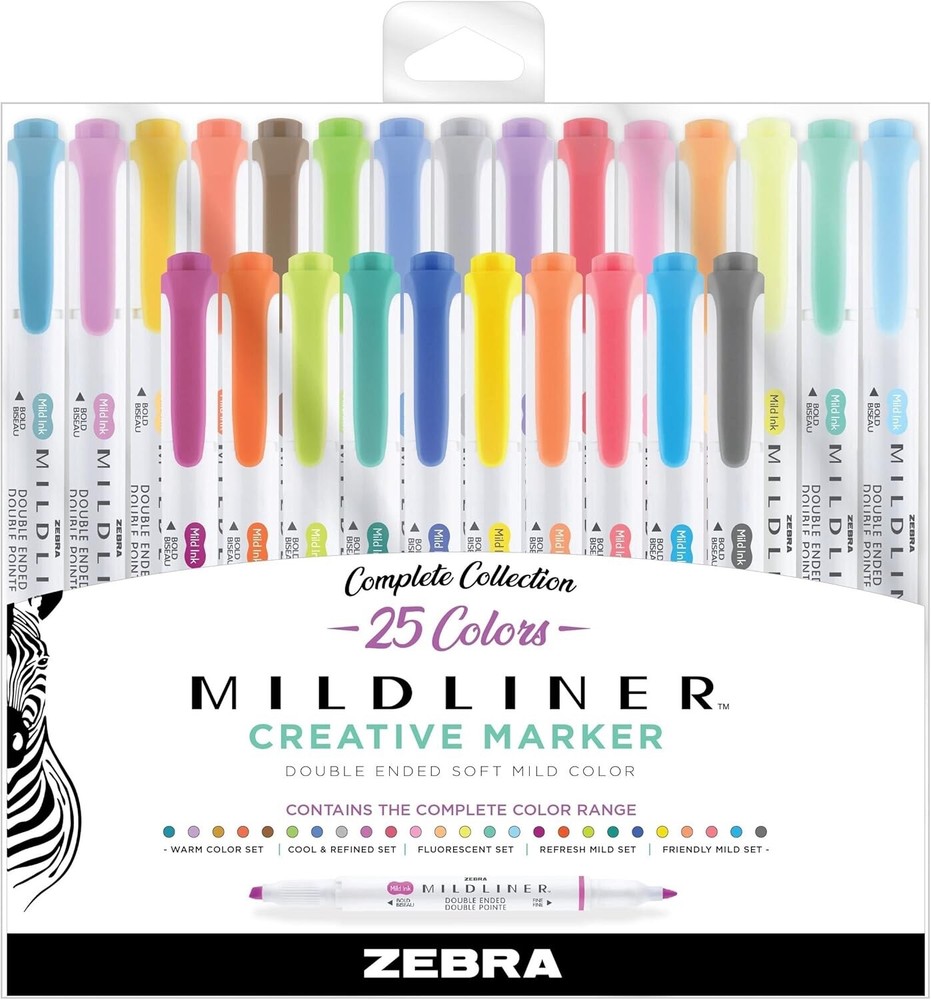 Zebra Mildliner™ 25 MILDLINER CREATIVE MARKER Double Ended Soft Mild Color 25 ct