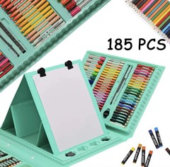 185 Pieces Double Sided Trifold Easel Art Set, Drawing Art Box with Oil Pastels,