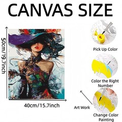Paint by Numbers Kit for Adults Beginner,Colorful Woman Wearing a Hat Adult Pa