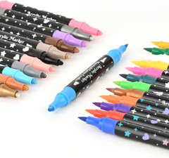 24 Colors Dual Tip Acrylic Paint Marker Pens Set, Multifunctional Acrylic Tip
