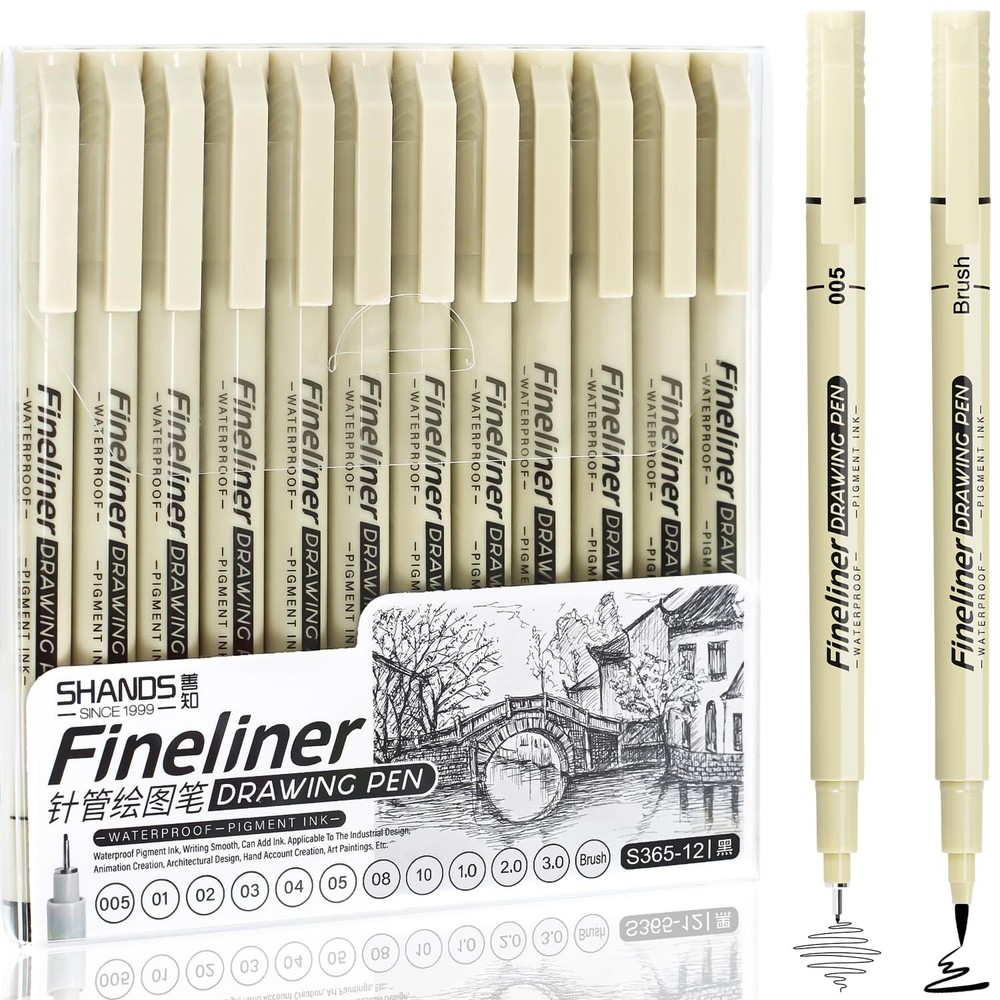 12 Pcs Black Micro Fineliner Drawing Pens Waterproof Watercolor Art Pen Set
