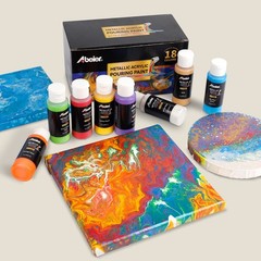 Metallic Acrylic Pouring Paint Set – Set of 18 Metallic Colors – Pre-Mixed Hi…