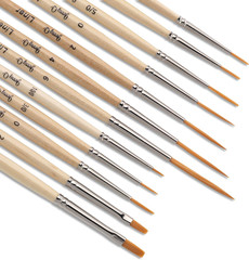 12 Pcs Detail Paint Brushes, Golden Synthetic Hair, High Performance for Oil, Ac