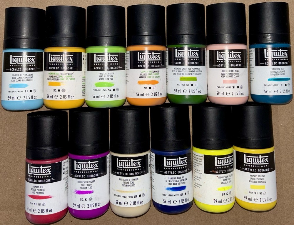 Liquitex Professional 13 Acrylic Gouache Colors 2oz Paint Bottles NEW Art Artist