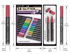 24 Glitter Acrylic Paint Pens Marker Set (0.7mm EXTRA FINE + 3.0mm MEDIUM)