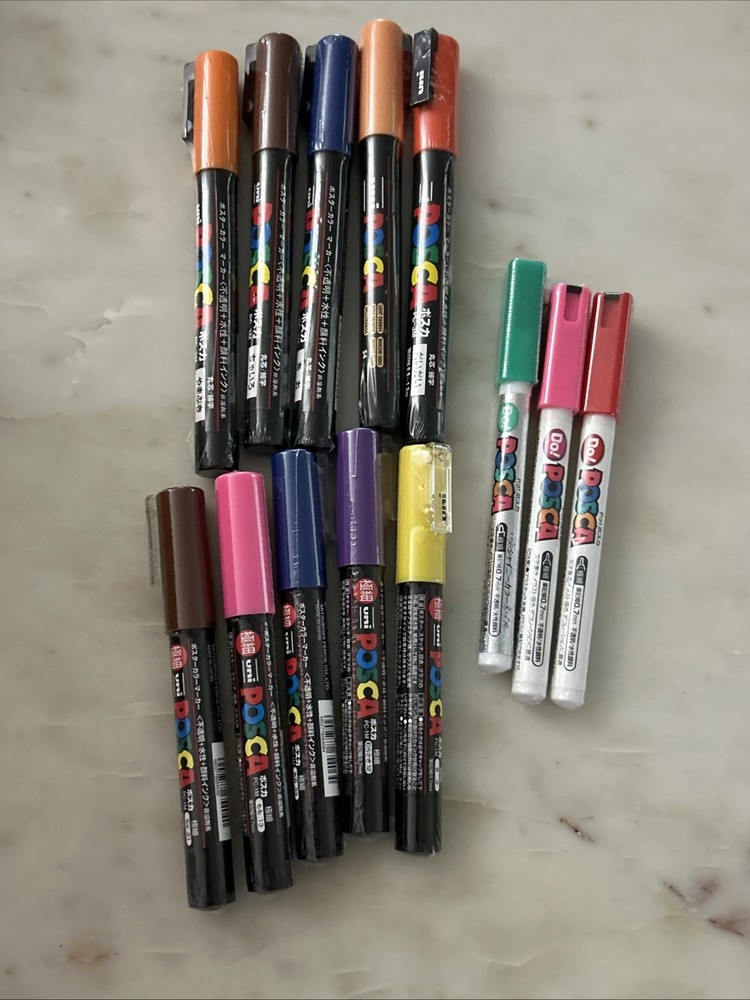 POSCA Paint Pens mix lot of 14 New Sealed 0.7mm 1.3mm PC1-MD PC-1M PC-3M