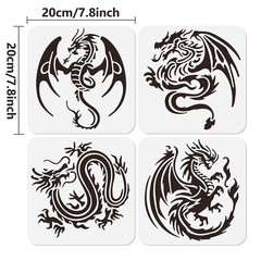 ORIGACH 4 Pcs Dragon Stencils – 7.8×7.8 inch, Reusable Western & Chinese Drag…