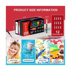 DICEKOO Acrylic Paint Markers 288 Colors, Brush Tip Markers No Bleed with Aut…