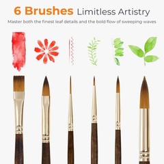 Nicpro Travel Watercolor Brushes Set, 6Pcs Kolinsky Sable 6 PCS, White/Light