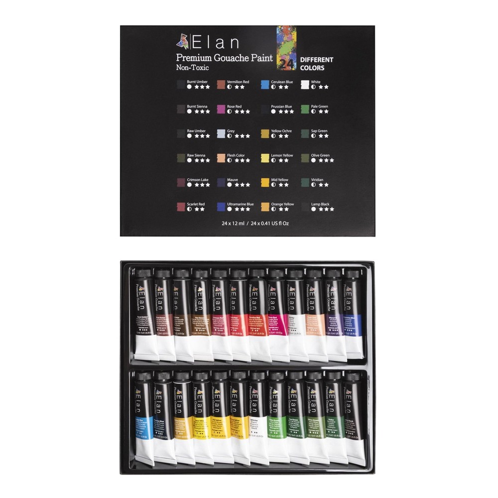 Professional Gouache Paint Set, 24 Rich Colors Gouache Paint Tubes 0.4fl oz, …