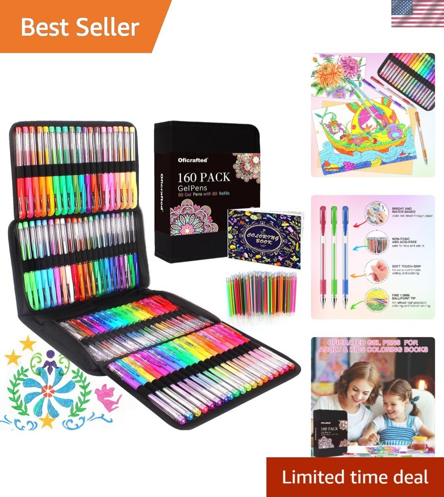Deluxe Glitter Gel Pen Set – 160 Pens with 80 Refills & Carrying Case Included