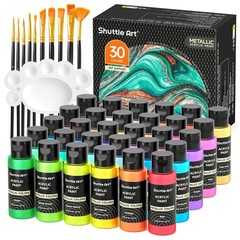 30 Colors Metallic Acrylic Paint Set – 60ml Artist Grade, Non-Toxic, Vivid Pigme