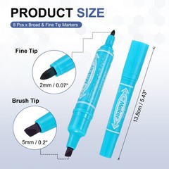 Broad & Fine Tip Markers, 8Pcs Oil-Based Markers Highlighter, Light Blue