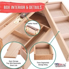 US Art Supply Large Multi-Function Wooden Artist Tool & Brush Storage Box Draw