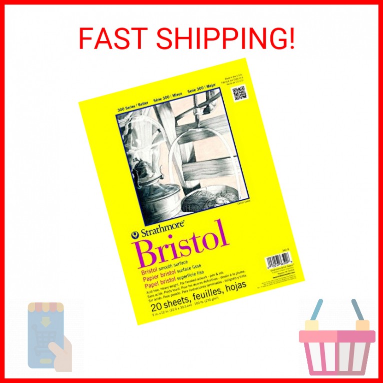 Strathmore 300 Series Bristol Paper Pad, Smooth, Tape Bound, 9×12 inches, 20 She