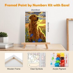 Paint by Numbers Kit for Adults with Frame, Dog Paint by Number Canvas, Flowers