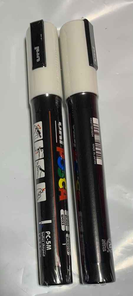 2 PC POSCA PC-1M Bullet shaped Paint Marker Extra fine point White