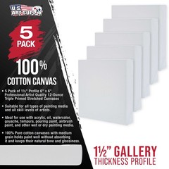 6″ x 6″ Gallery Depth 1-1/2″ Profile Stretched Canvas 5-Pack – Gesso Primed