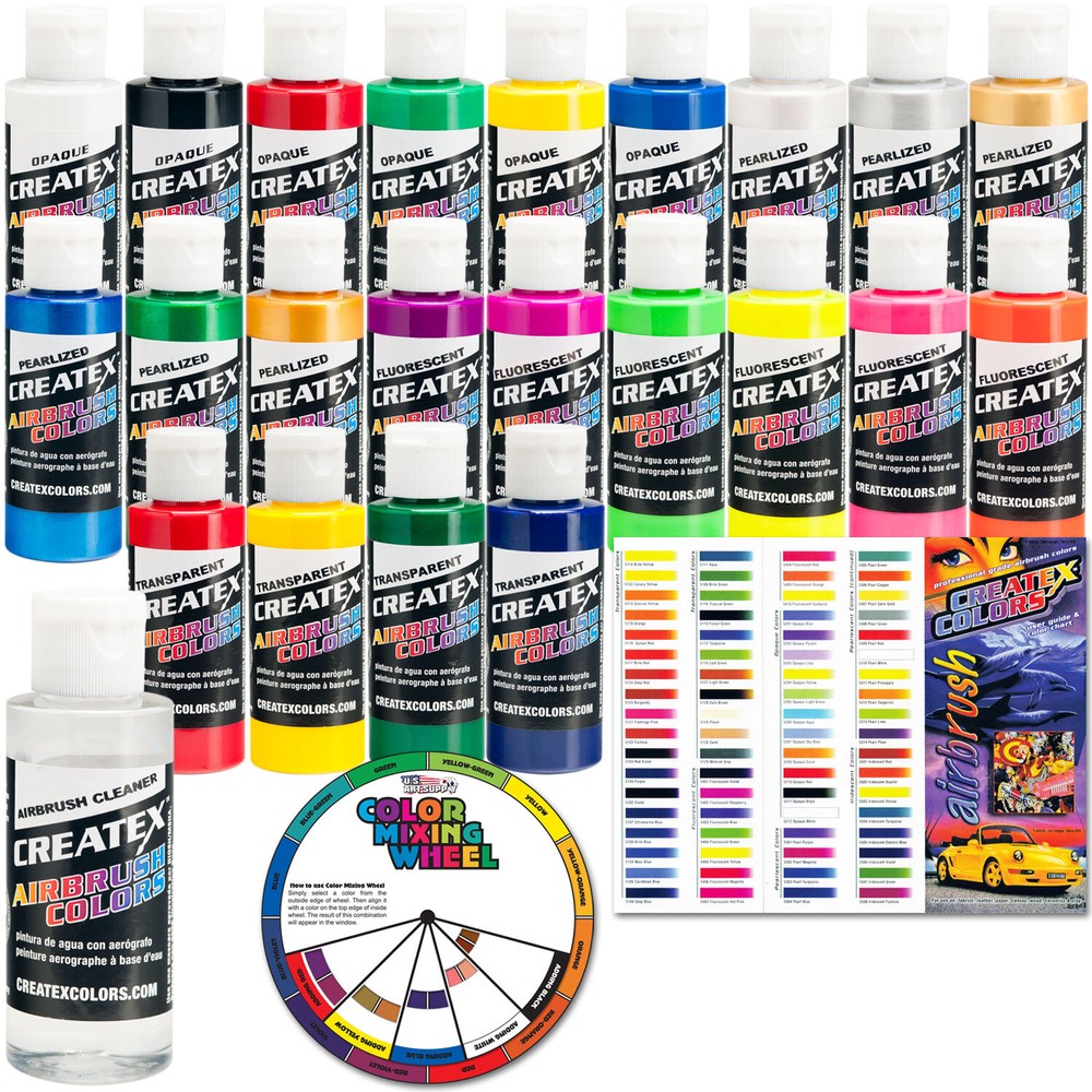 22 2oz Createx Airbrush Color Paint Kit Cleaner Primary Pearl Opaque Fluorescent