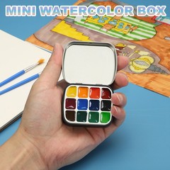 12 Wells Mini Paint Storage Box, Mini Watercolor Box, Blue